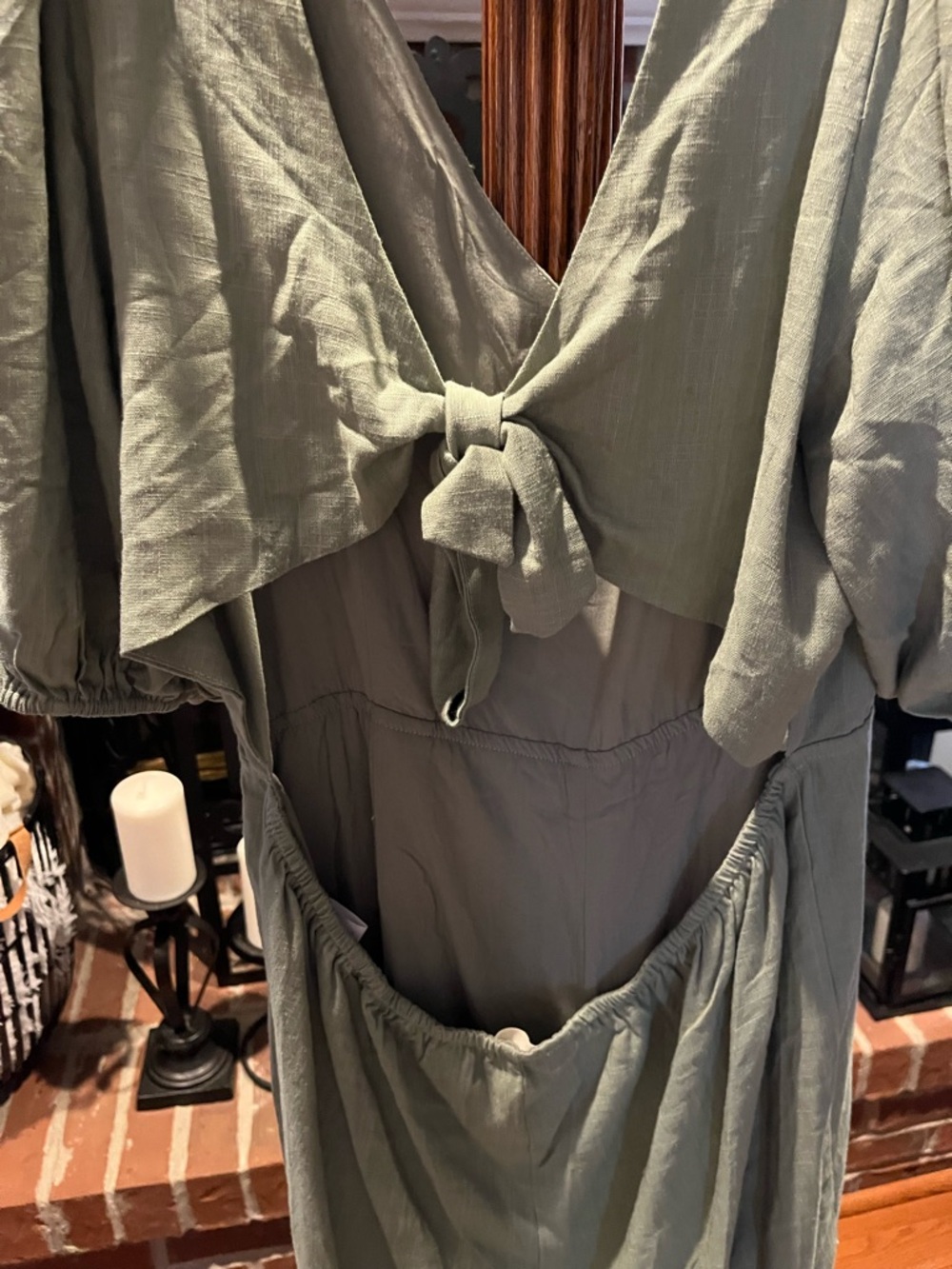 Aaron and Amber V-Neck Olive Green Wide-Leg Jumpsuit NWT Size:XL - Picture 7 of 9